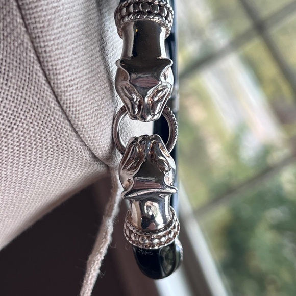 Arte d'Argento vintage sterling silver and enamel panther head hinged bracelet - Picture 6 of 15